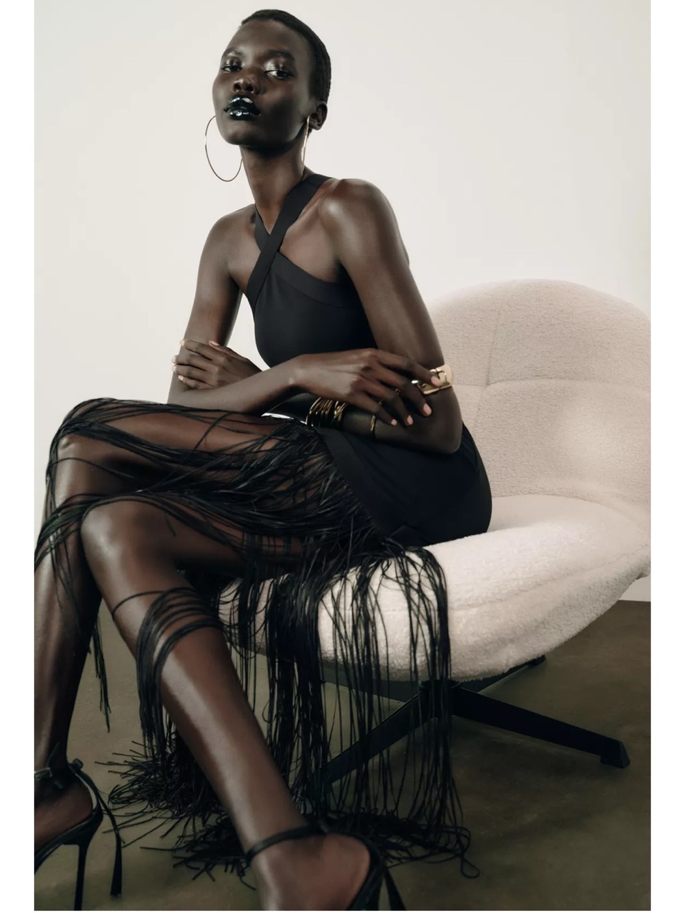 Zara Black Cross-Neck Fringe Evening Dress - Picture 5 of 12